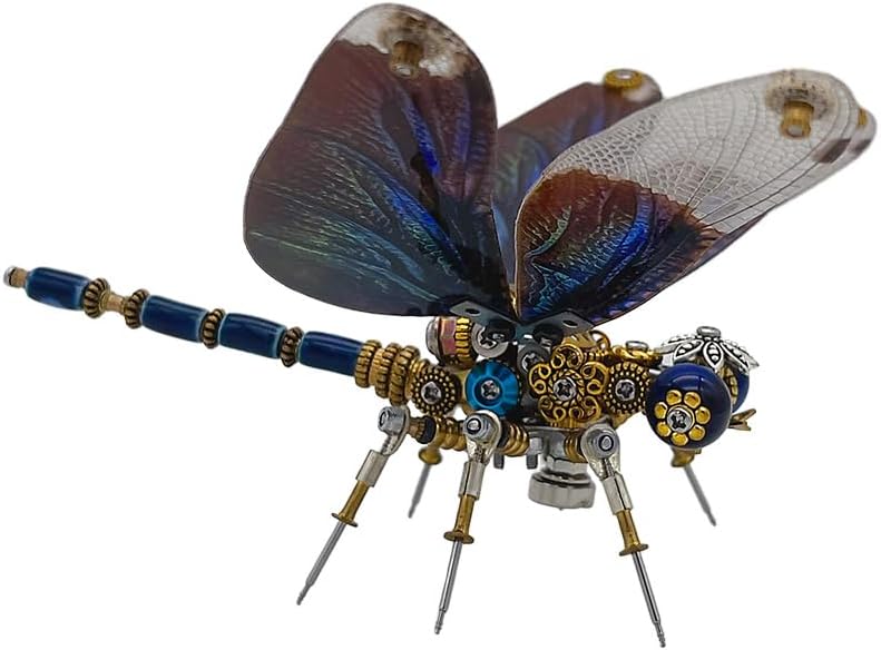 Keetopteep 3D Metal Puzzle for Adults, 200 Pieces Mechanical Dragonfly DIY Assembly Kit to Build, 3D Puzzle Handmade Craft Desk Ornament Toys (Color3)