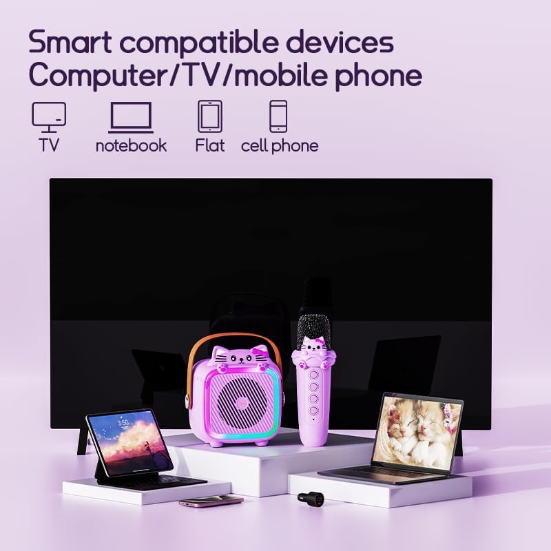 Karaoke Machine with 2 Wireless Microphones for Kids Adults,Portable Bluetooth Speaker Girls Toddlers Toy Gift for Aged 3-12 Year Birthday Parties Christmas Party - Purple