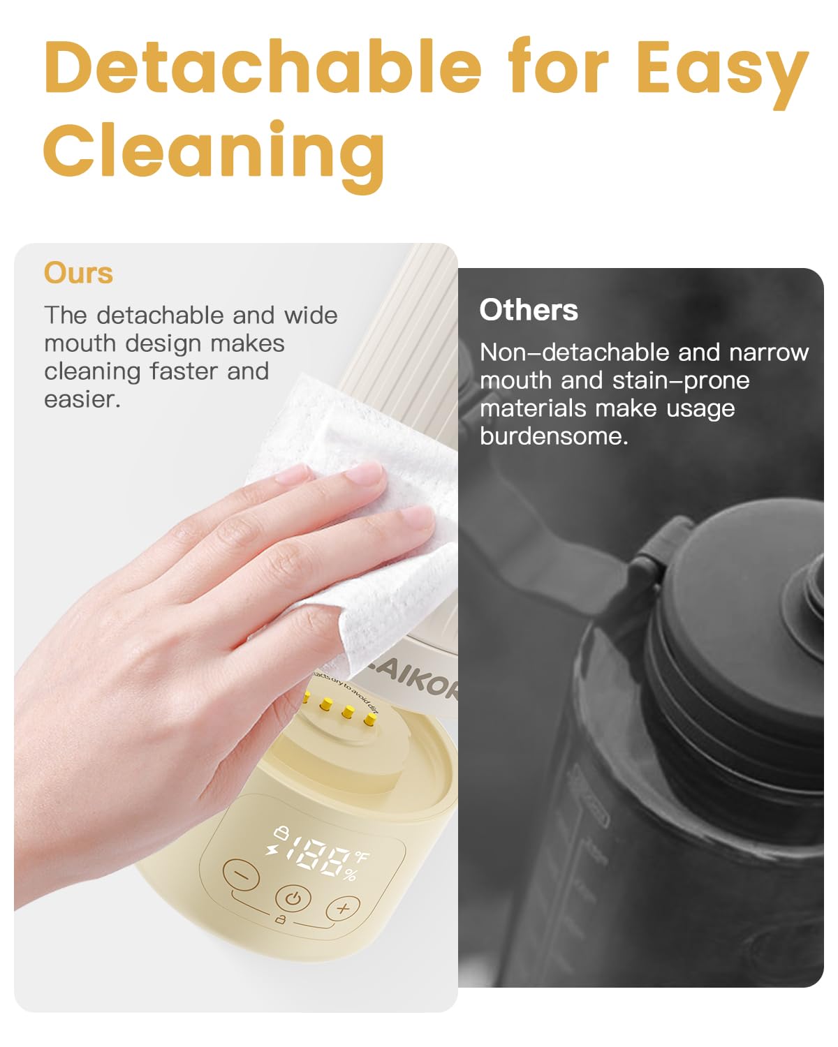 Portable Baby Bottle Warmer for Travel – 17oz Cordless Milk Warmer with Detachable Battery, USB Rechargeable Breast Milk Warmer, Baby Bottle Heater for Home and On-The-Go Use