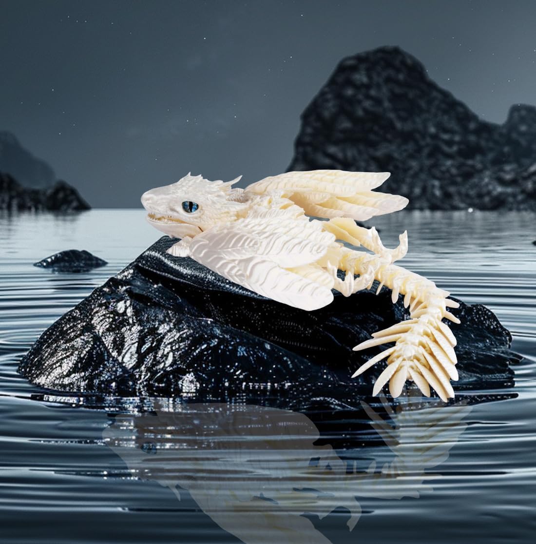 3D Printed Dragon with Wings 3D Printed Animals Articulated Dragon Fidget Dragon 3D Printed Toys Dragon Toy Desk Pets Home Office Decor (White)