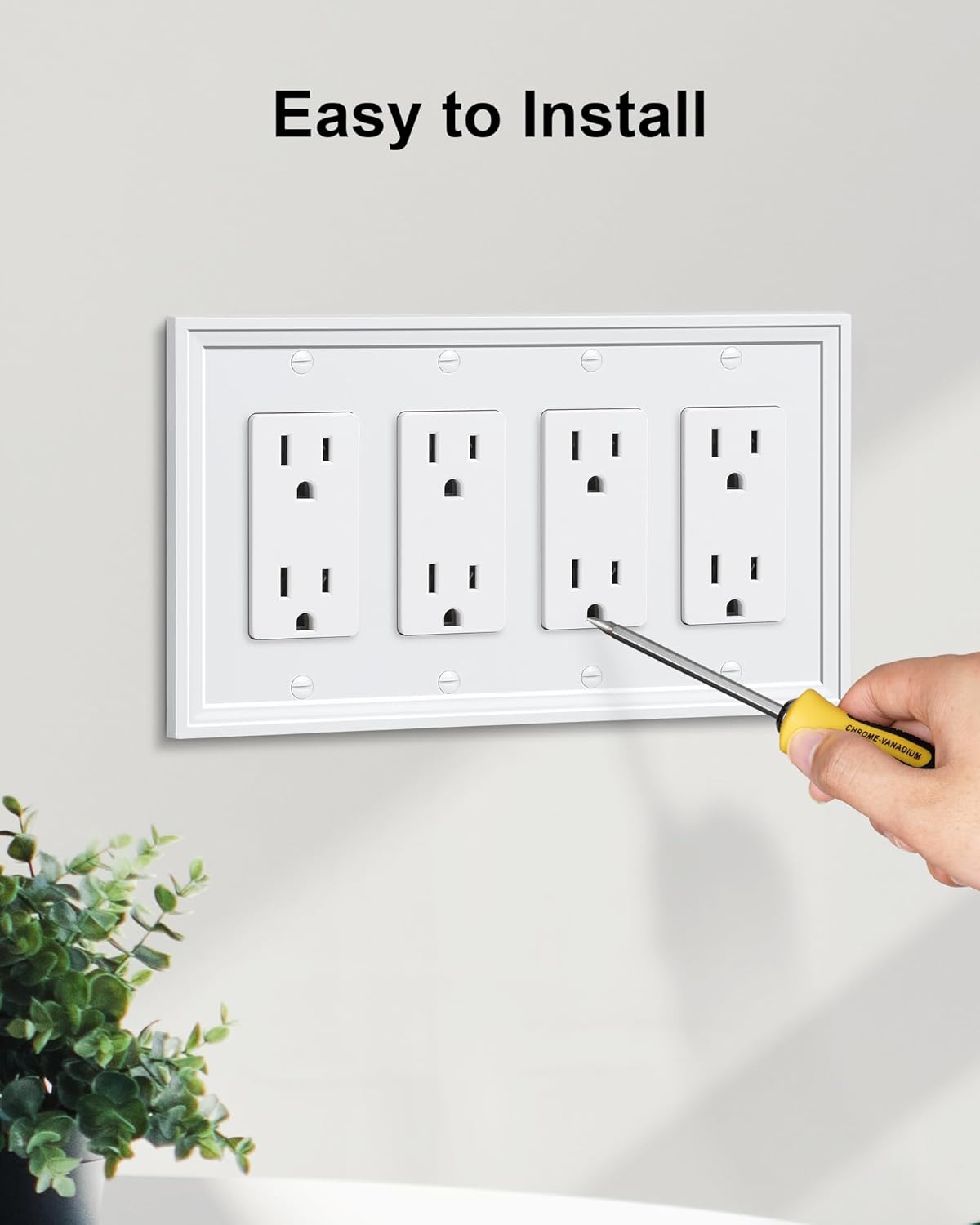 2-Pack Quad Decorator Outlet Cover Plate, White Decorative Switch Plates and Outlet Covers, Natural Bamboo Fiber Wall Plates for Electrical Outlets, Receptacle, GFCI Outlet, Dimmer Switch