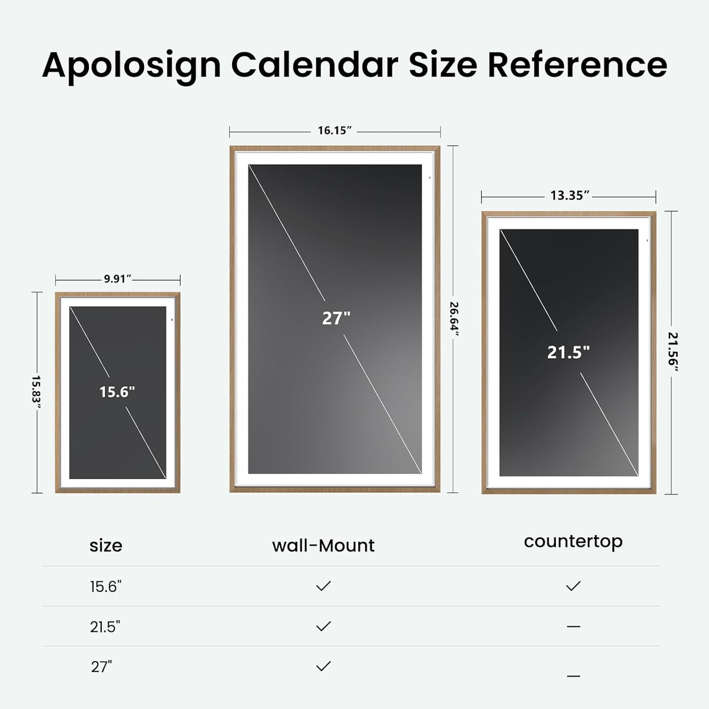 ApoloSign 21.5-inch Digital Calendar: Dual Mode Calendar with Google Play & Multi-calendar Sync, Electronic Planner & Chore Chart, Smart Touchscreen, Interactive Display for Family Schedules (Gray Wood, 21.5")