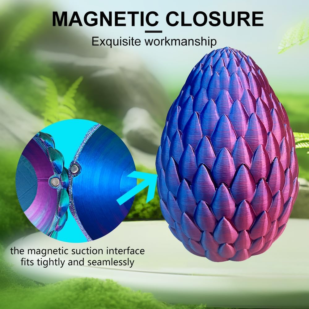 3D Printed Dragon with Dragon Egg 16.5'' Articulated Dragon Crystal Dragon Fidget Dragon Egg Toys Executive Desk Toys (Red Green Blue, Dragon & Egg)