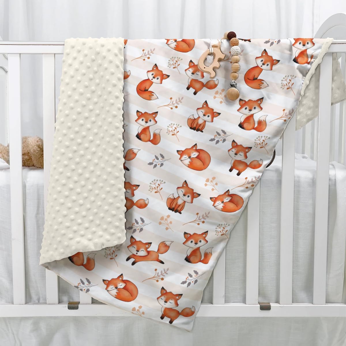 SANDJEST Fox Kid Blankets for Girl Boy - 30 x 40 Minky Blanket with Double Layer Dotted Backing - Shower Gifts for Nursery