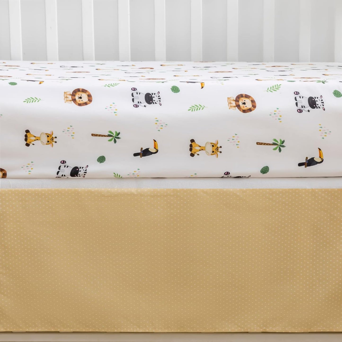 Safari Animal Bedding Set for Baby Boys Girls, 3-Piece Crib Set Including Sheet, Comforter & Skirt, Standard Size