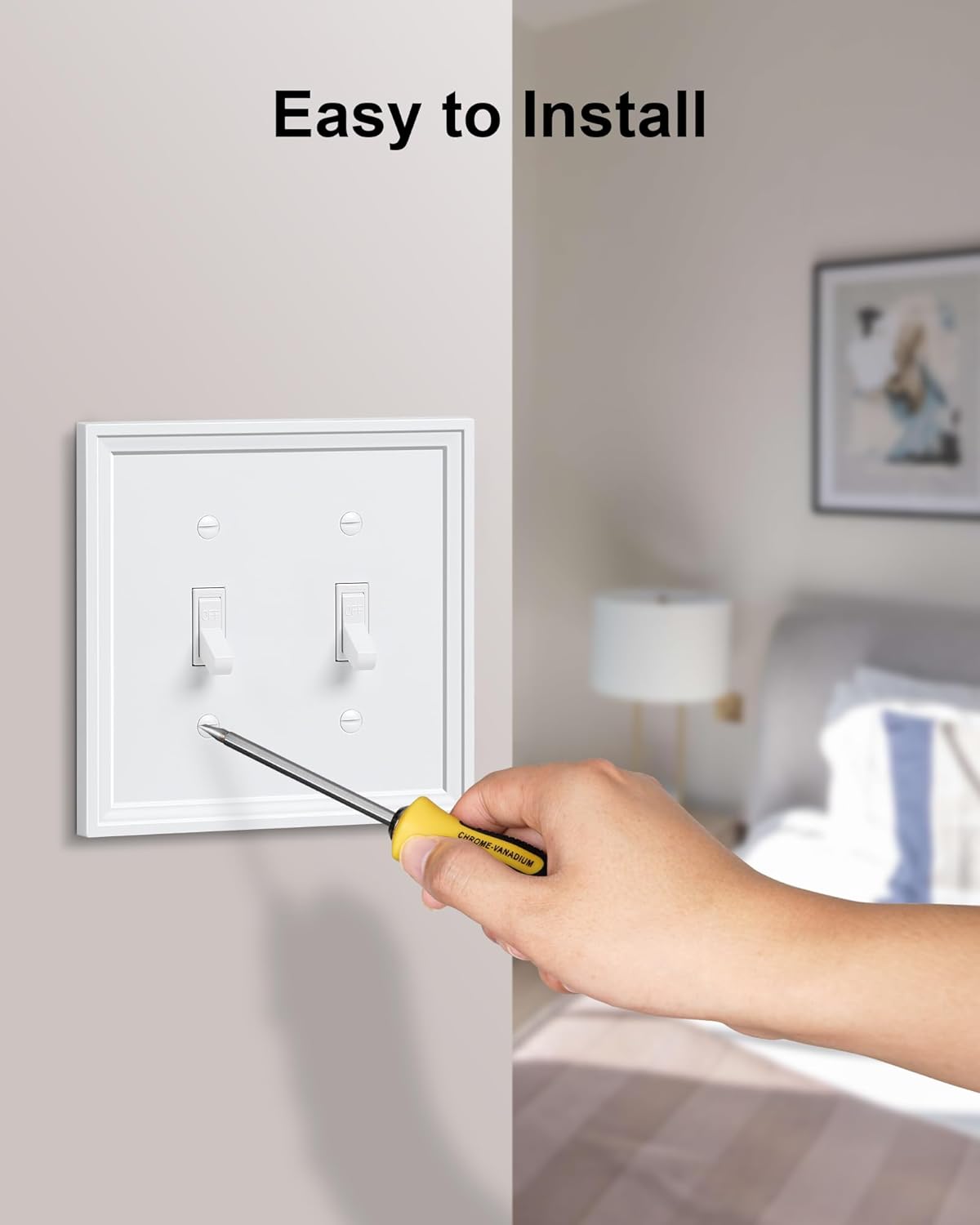 2-Pack Double Toggle Light Switch Cover Plate, White Decorative Dual Switch Plate Covers,Natural Bamboo Fiber 2 Gang Wall Plate, Corrosion Resistant