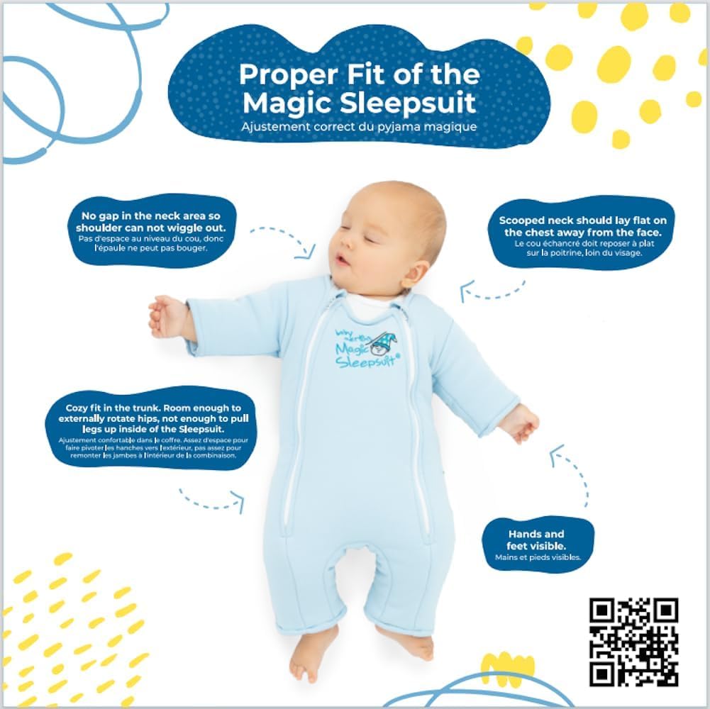 Magic Sleepsuit Baby Merlin's Bamboo/Cotton Baby Swaddle Transition Product - Soft and Cozy Design, Double Zipper for Easy Diaper Changes, Promotes Safe Sleep, 3-6 Months - Blue - Small 12-18lbs