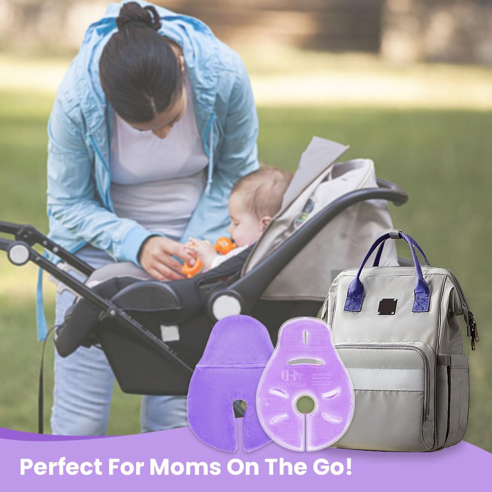 2 Larger Breast Ice Packs with Soft Covers and 6 Breast Pads for Leaking Milk, Hot and Cold Breast Therapy Packs, Breastfeeding Essentials for Relief of Clogged Ducts, Nipple Pain, Engorgement