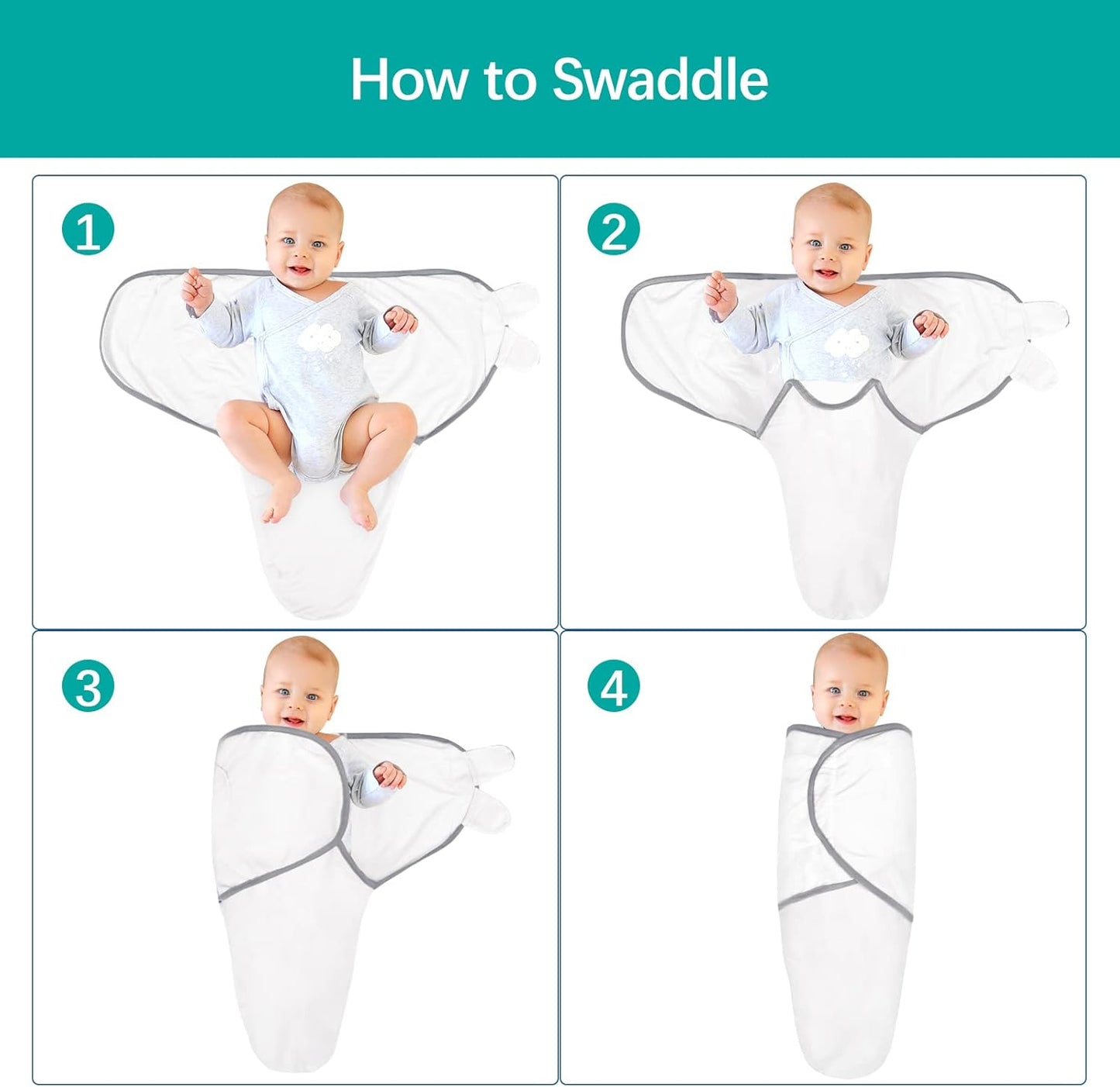 Biloban Baby Swaddles 0-3 Months for Girls, Cotton Swaddle Blanket, Newborn Essentials, Grey & White, 2 Pack