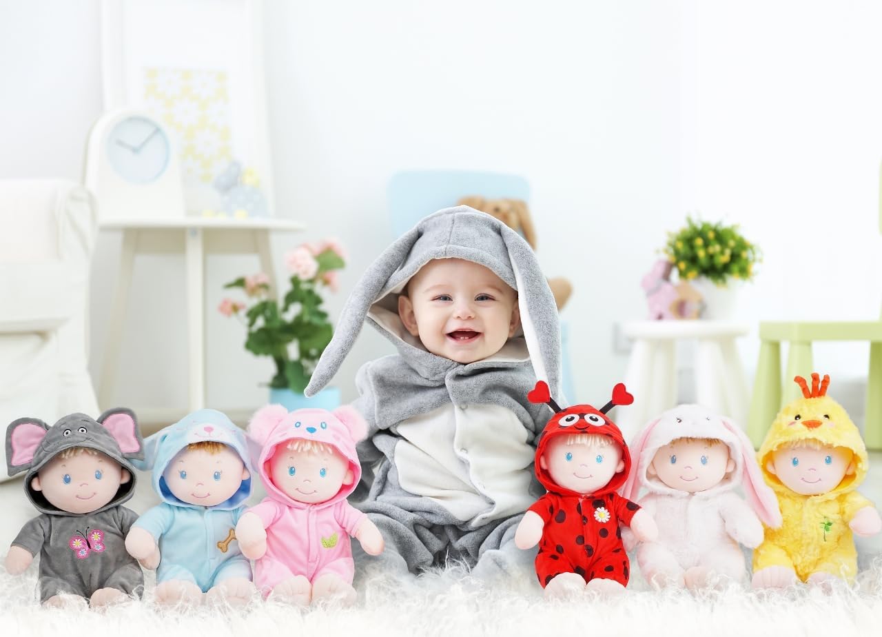 June Garden 12" Sweet Dolly Snowbun - Stuffed Ultra Soft Baby Doll for Birth and Up - Bunny Outfit