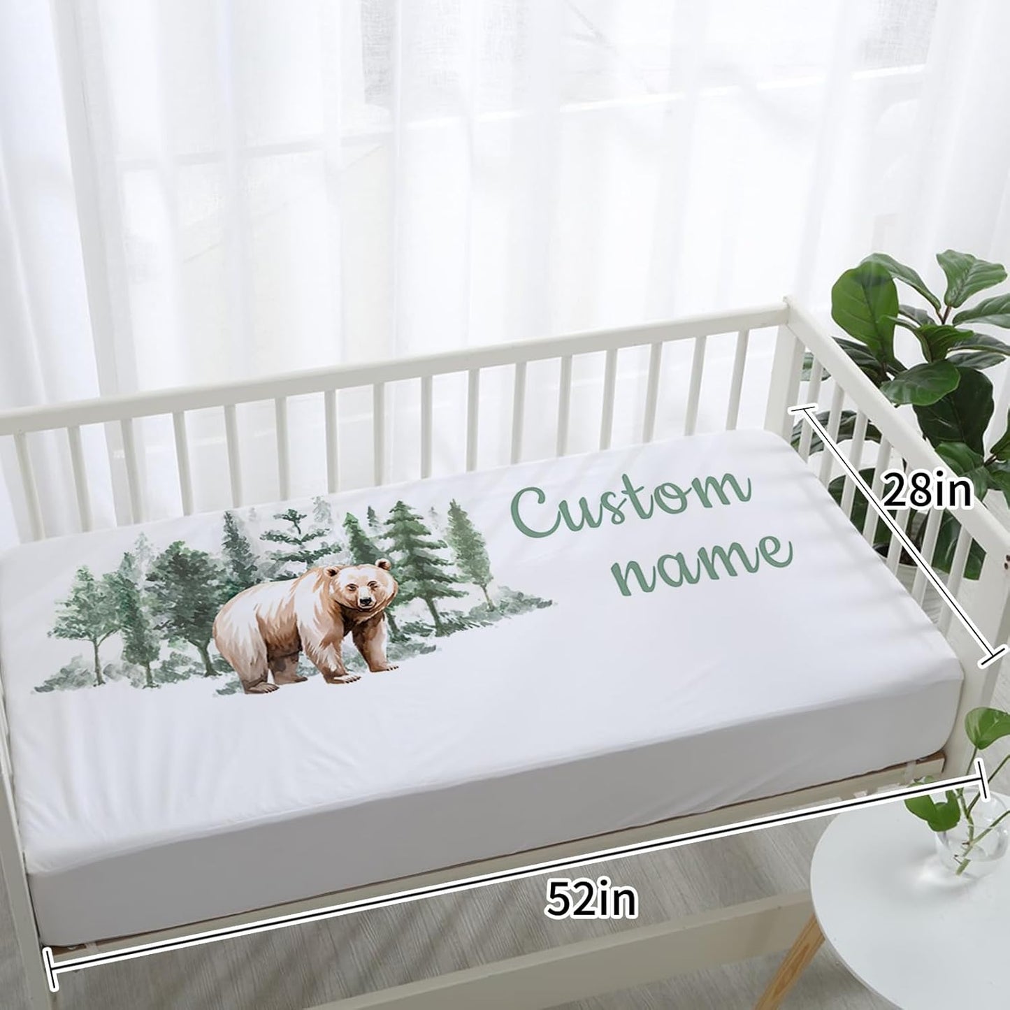 Personalized Baby Crib Bedding Set, 5-Piece Brown Bear Design Baby Crib Sets with Custom Name, Toddler Double Layer Blanket Fitted Sheets Changing Pad Cover Rug Wall Art Set, Charming Nursery Decor
