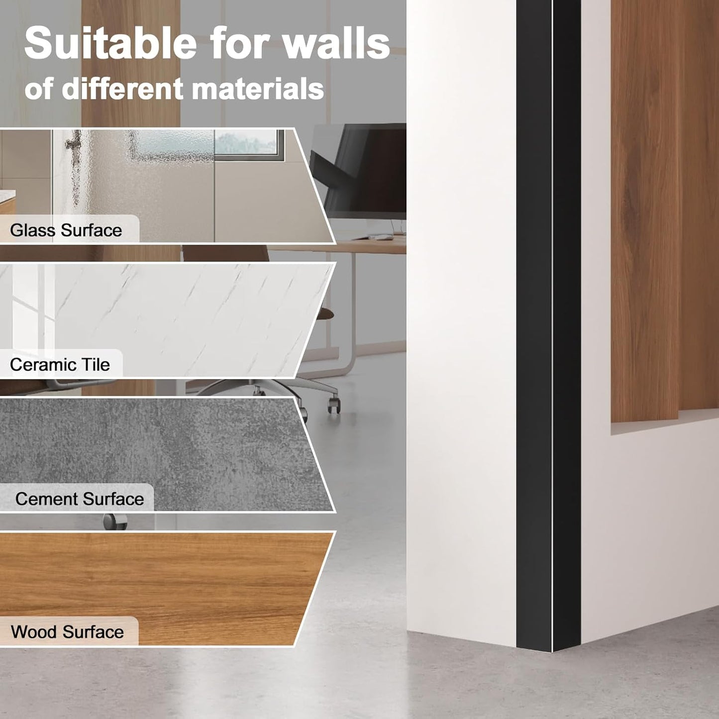 4PCS 45" Black Metal Corner Protectors, Aluminum Self Adhesive Corner Guards, Metal Wall Edge Protector Strip, Furniture Corner Protectors, Wall Cabinet Baseboard Decoration 45" x 2"