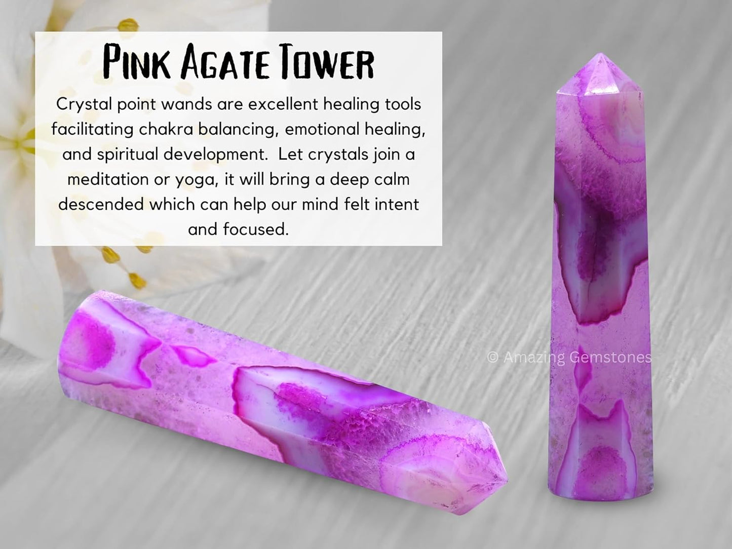 Amazing Gemstone Pink Agate Crystal Towers - Natural Healing Crystal Point Obelisk for Reiki Healing and Crystal Grid (Pink Agate, 3 Inch)