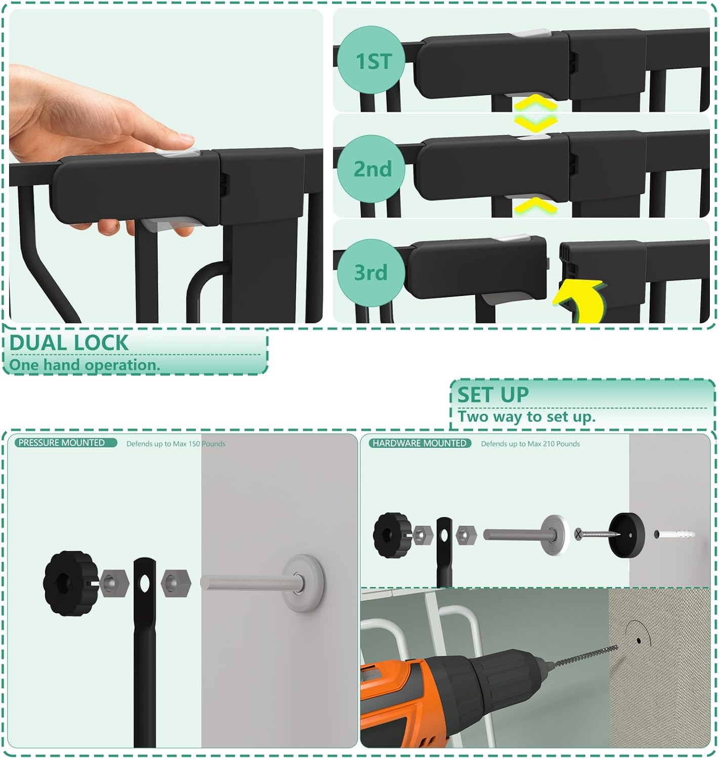 Jiprlak51 Extra Tall Cat Gate for Doorway – 28.5"-48.7" Extra Wide Pet Gate with Adjustable Cat Door Wide,Auto Close, Pressure Mounted, Pet Gate for Cats & Small Dogs, Hallway, Stairs, Kitchen
