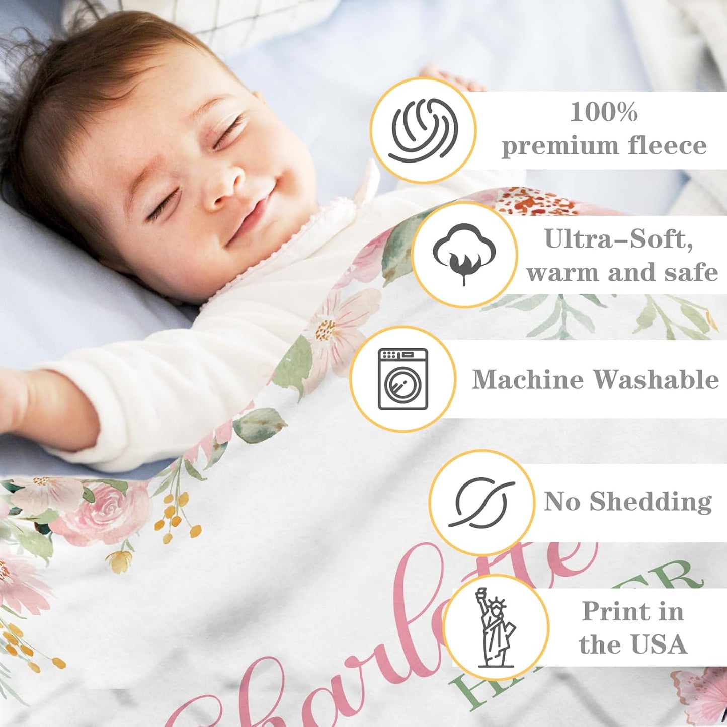 Personalized Baby Blankets for Girls Women Custom Baby Blanket with Name for Kids Toddlers Adult Soft Fleece Bed Throw Blanket for Newborn Customized Baby Girl Gifts for Birthday Baby Shower
