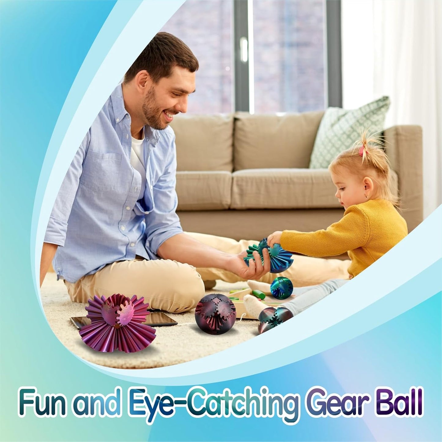 3D Printed Gear Ball Spin Ball Cube Fidget Toy, 2024 3D Printed Gear Sphere Cube Puzzle Birthday Gift, Stress and Anxiety Relaxing Fidget Toy, GearSphere Desk Toy (Black-red)