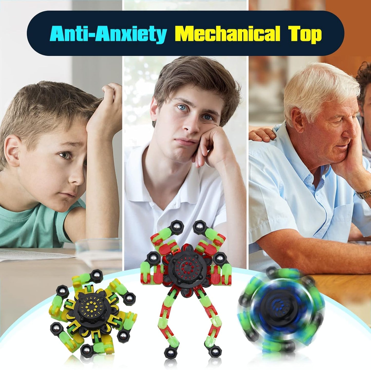 8Pcs Fidget Spinners Glow in The Dark, Fingertip Gyro DIY Deformable Robot Funny Sensory Fidget Toys Decompression Spinner Birthday Gifts Classroom Prizes Party Favors for Kids Adults