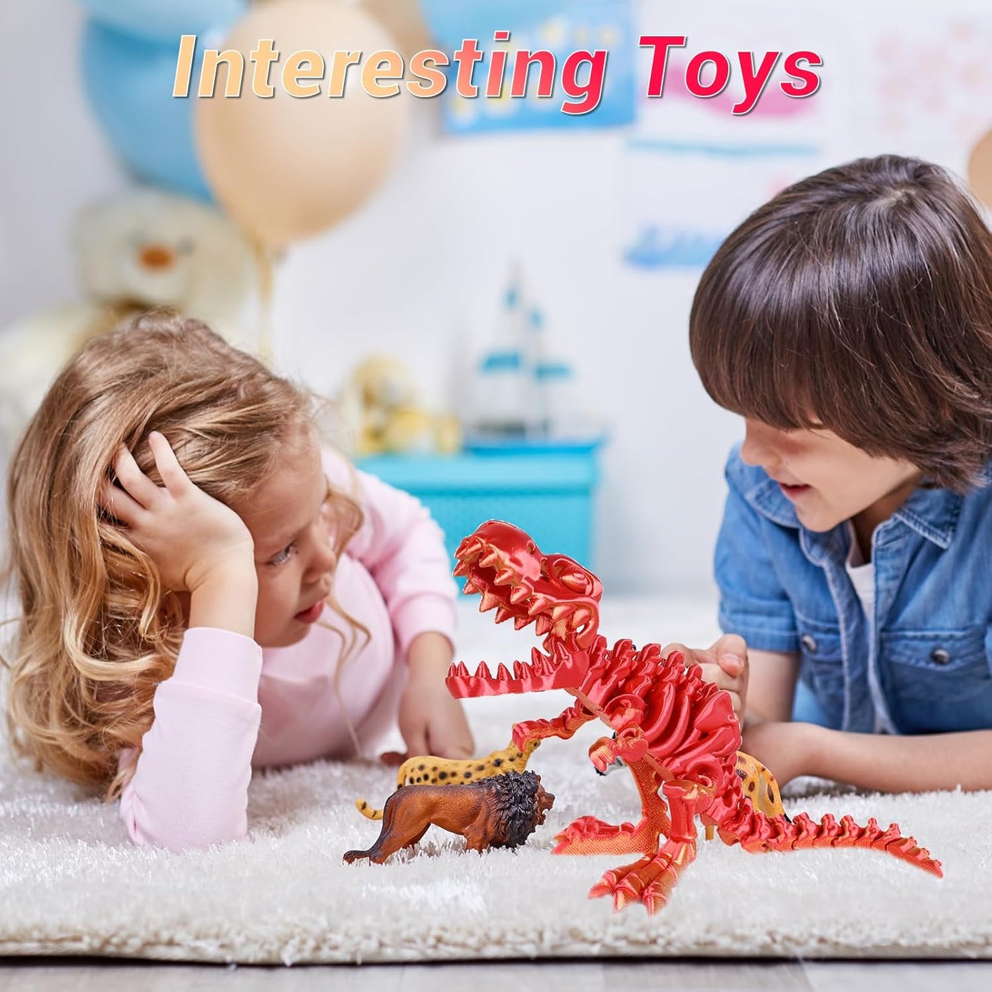 3D Printed Dinosaur Bones Tyrannosaurus Rex Skeleton with Movable Joints, 3D Model Skull T-Rex, Flexible Articulated Dinosaur Fidget Toys Adults for Autism/ADHD