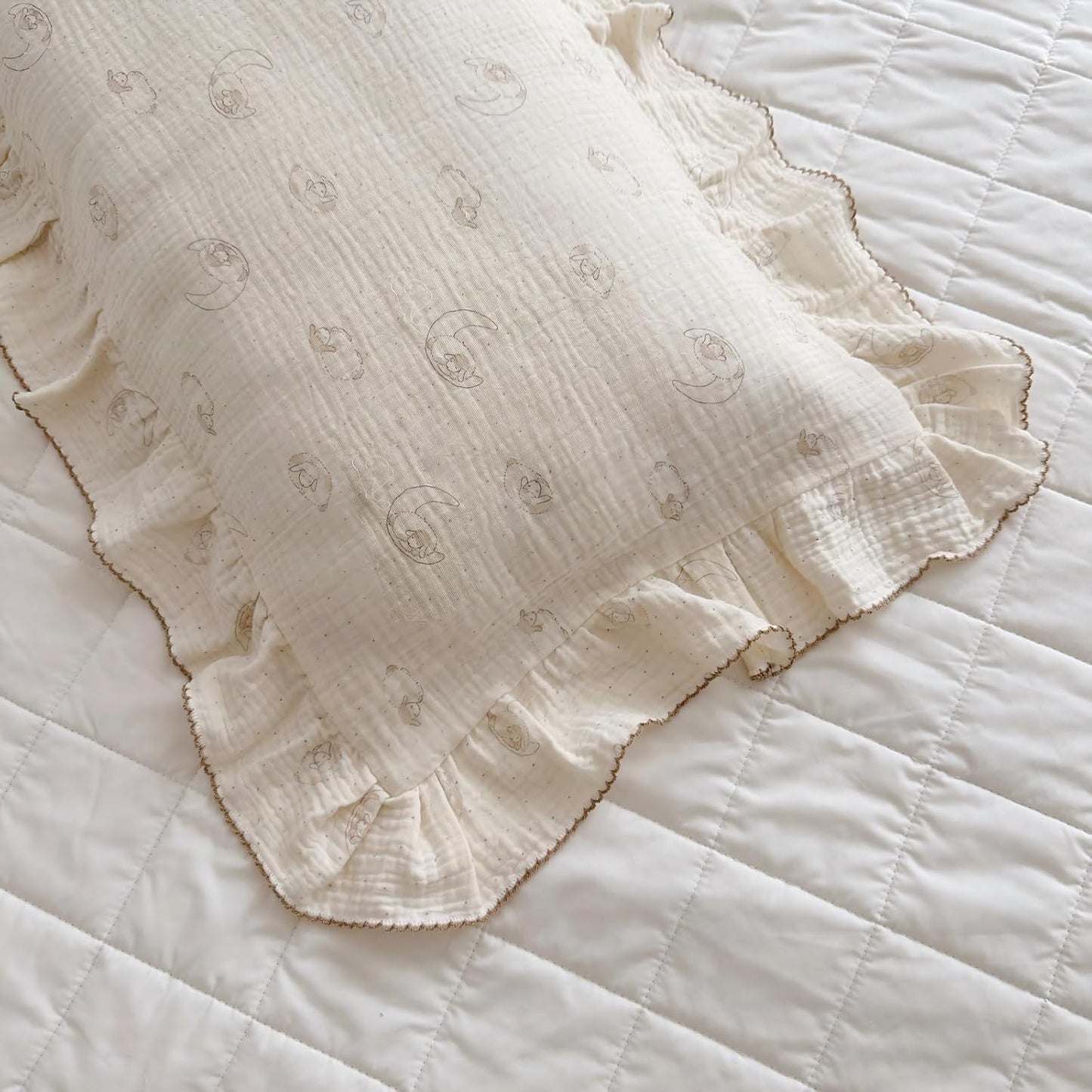 BuLuTu Muslin Kids Pillow Case Standard Size, 20"x26", Envelope Closure, 100% Cotton Pillow Cover, Cute Sheep Pattern Children Pillowcase Fit for Standard Pillows, 1 Pack