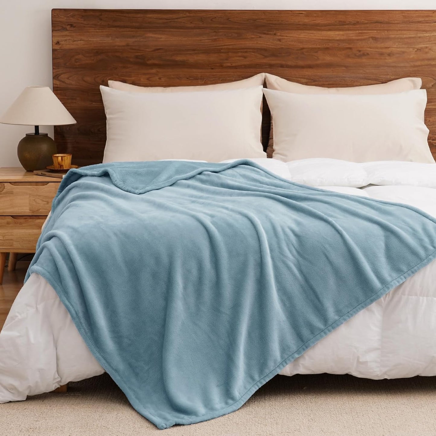 PHF Ultra Soft Fleece Throw Blanket, No Shed No Pilling Luxury Plush Cozy 300GSM Lightweight Blanket for Bed, Couch, Chair, Sofa Suitable for All Season, 50" x 60", Dusty Blue