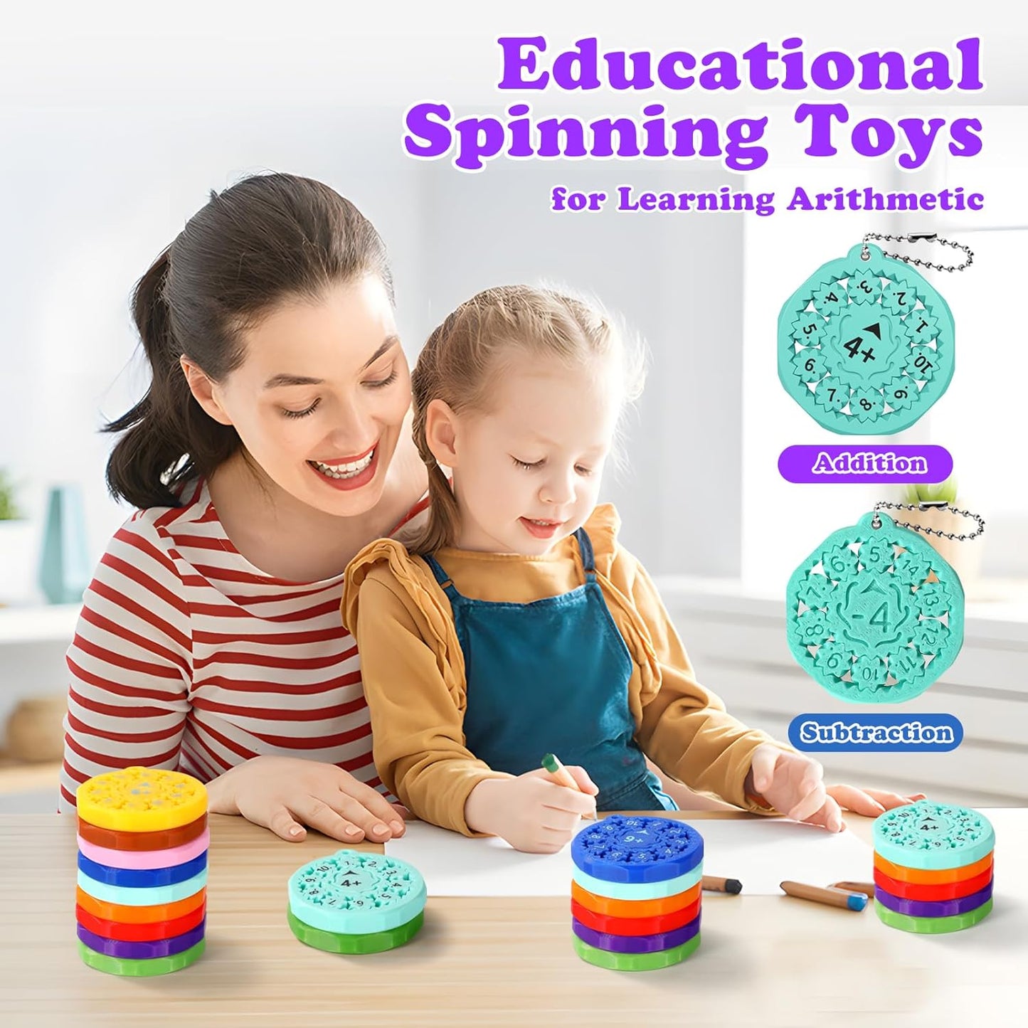 9PCS New Math Fidget Spinners,Interactive Math Gmaes Fidget Toys for Kids,Early Education Math Facts Fidget Spinners Gmaes to Relieve Stress and Fun Learning(Addition & Subtraction)