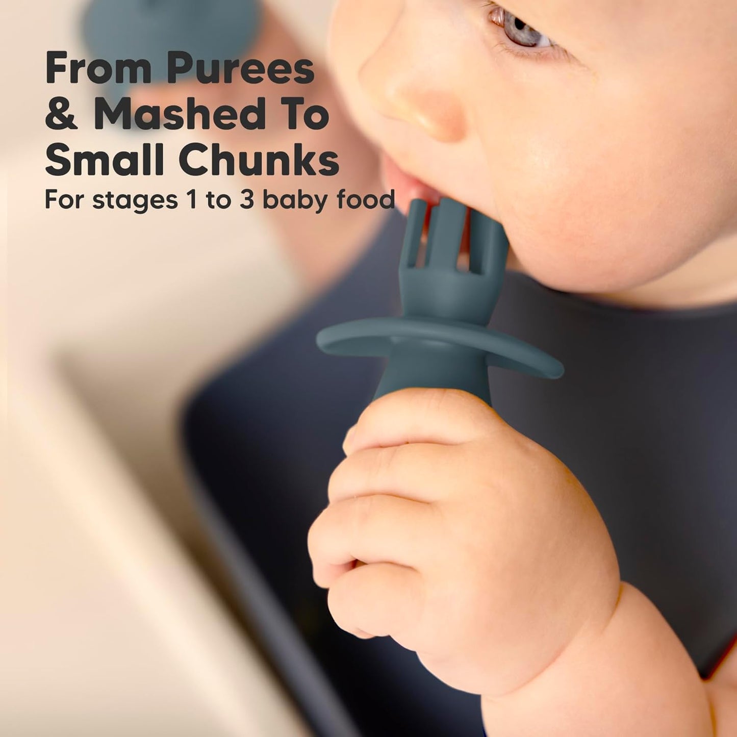 KeaBabies 4-Pack Silicone Baby Spoons and Forks Set - Baby Led Weaning Utensils 6-12 Months, Self Feeding Toddler Spoon & Fork for Training, Teething, Easy to Hold, BPA-Free Silicone (Rocky)