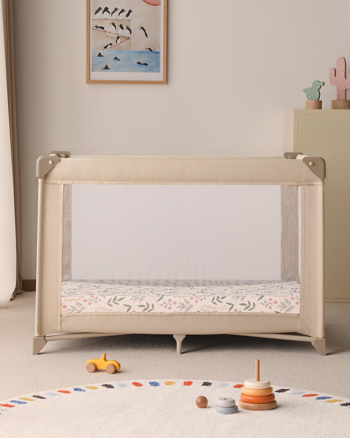 Yoofoss Baby Pack and Play Sheets 2 Pack for Boys and Girls - 38x26 Mini Crib Sheets Fitted Neutral Compatible with Graco Pack n Play Mattress,Ultra Soft Breathable Microfiber Green Flower