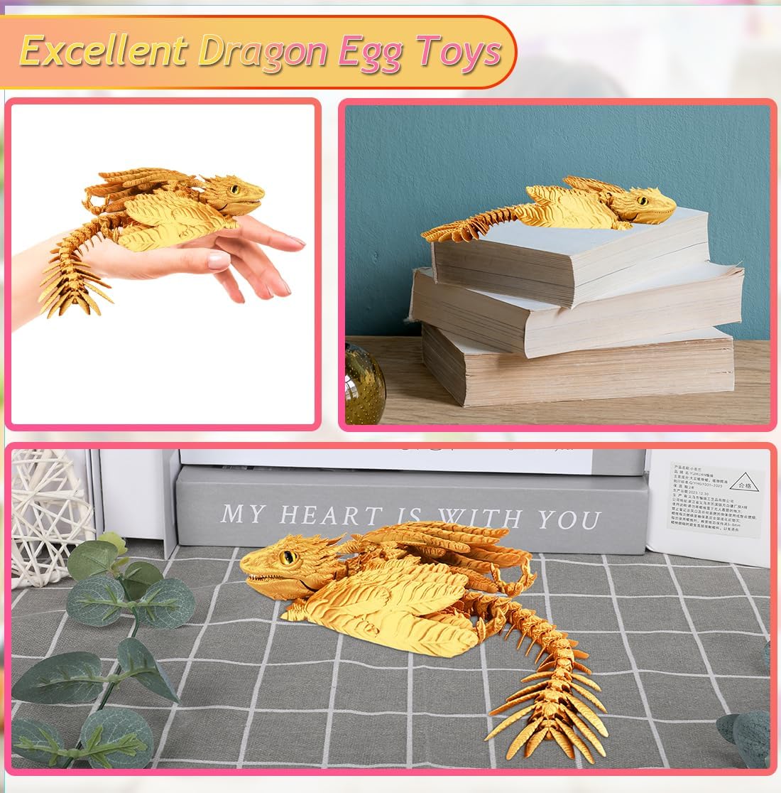 3D Printed Dragon, Feathered Wyvern Dragon, Articulated Dragon, Fidget Dragon Toys for Adult, Home Office Decor Executive Desk Toy