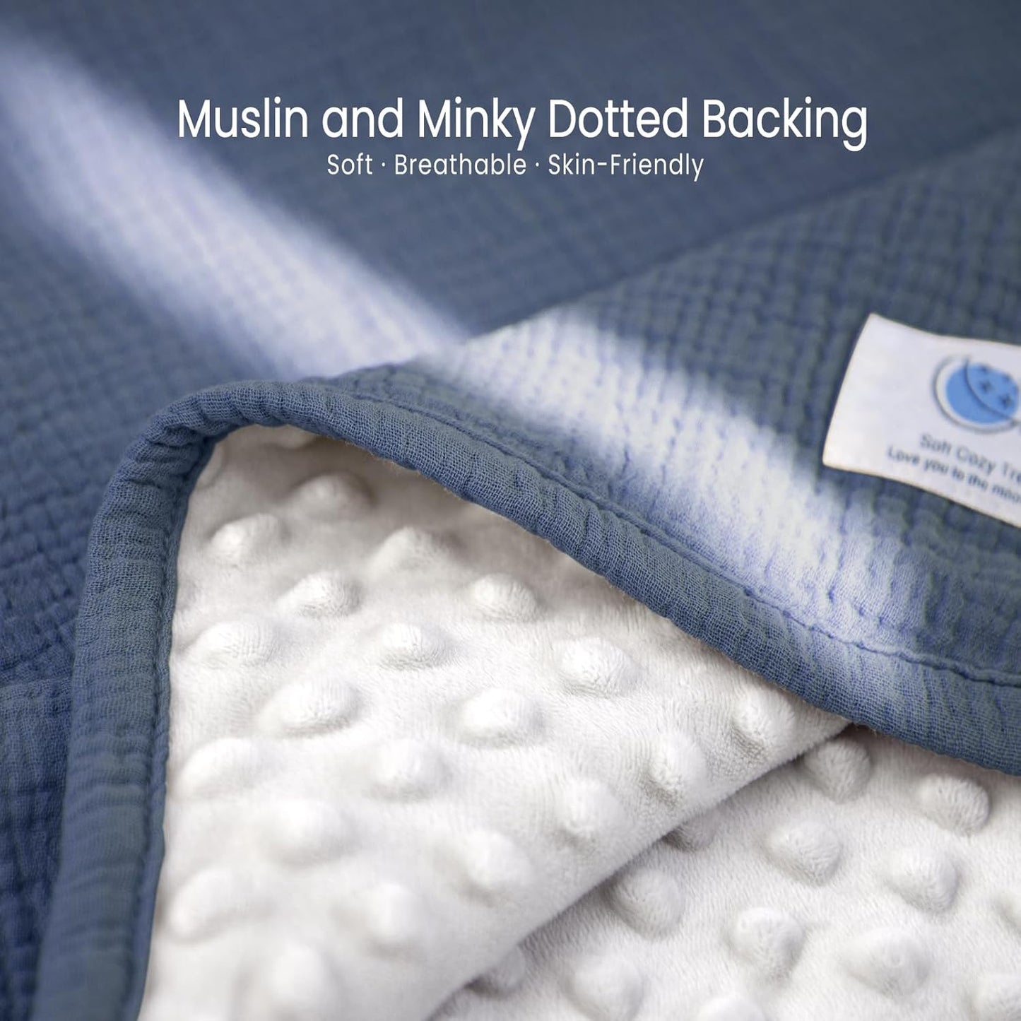 lulumoon Baby Blanket for Newborn Receiving: Minky Dot & Muslin Lightweight - Thermal Blanket Gift for Baby Shower & Hospital Welcoming 30"x40"(Blue)