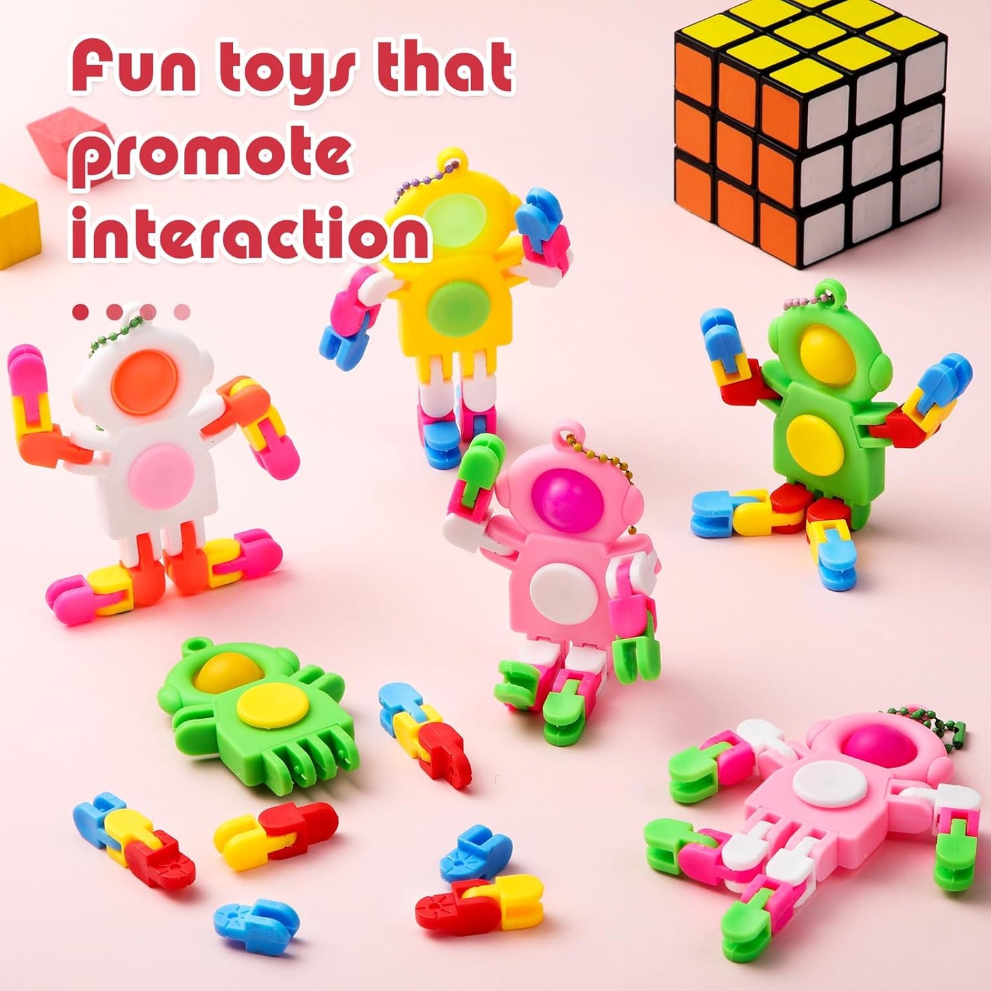 32 Pcs Funny Sensory Fidget Toys Robot Fidget Spinners Fidget Party Favors Robot Fingertip Toy DIY Transformable Chain for Teens Adults Stress Relief Birthday Gift (4 Colors,Cute Style)