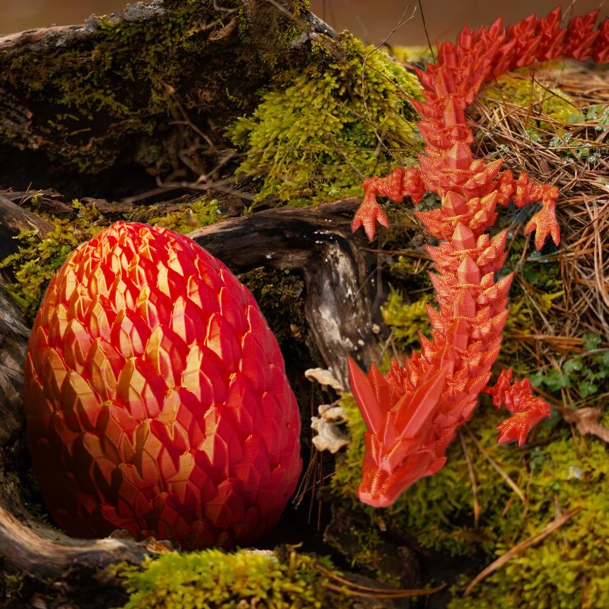 3D Printed Dragon in Egg, Beautiful Flexible Crystal Dragon, Gifts for Adults and Kids (Laser Red)