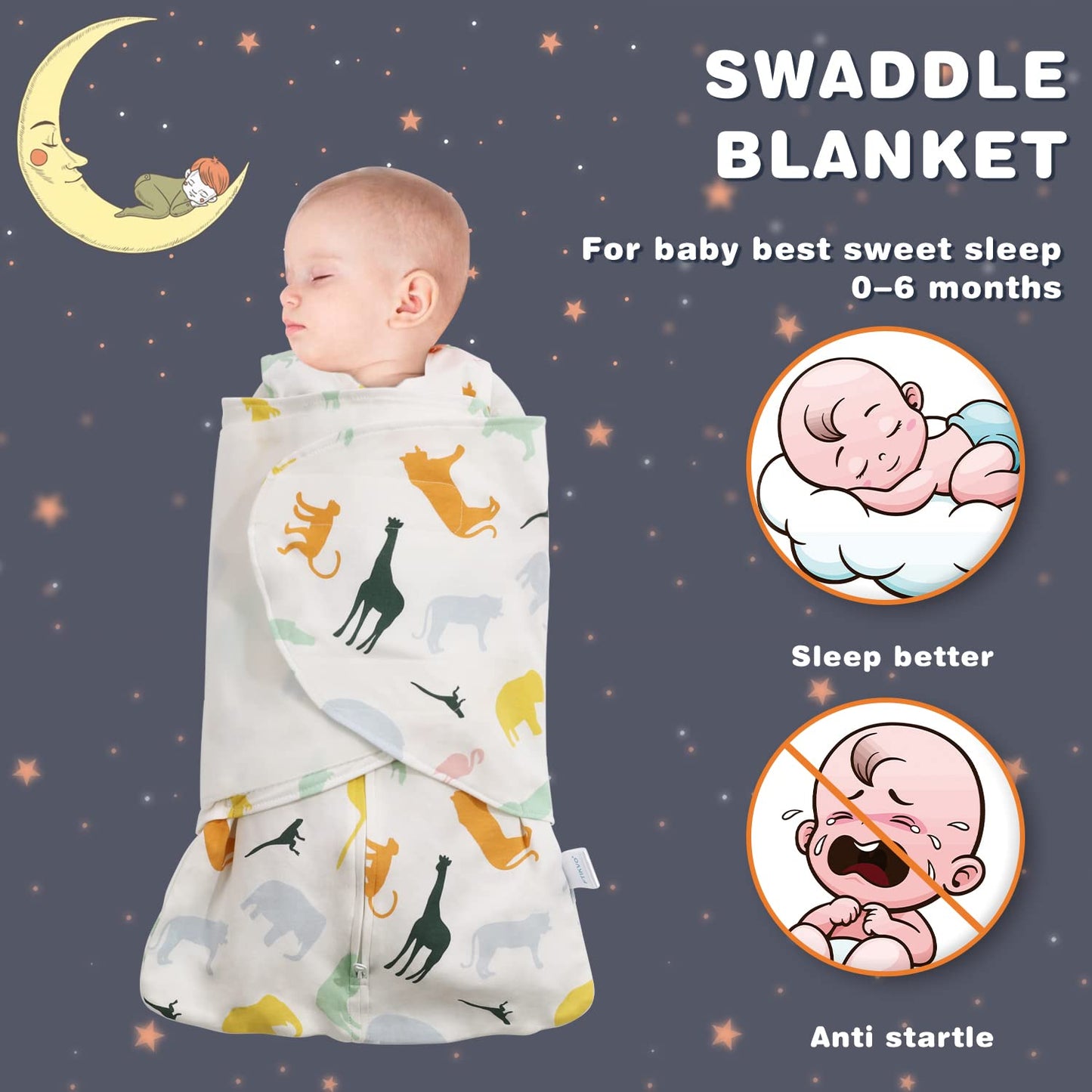 Swaddle-Blanket Baby Girl & Boy Swaddles Newborn Infant Transition 100% Cotton Wrap Blankets, 3-Way Adjustable Wearable Blanket, TOG 1.0 (Colorful Zoo,Small,0-3 Month)
