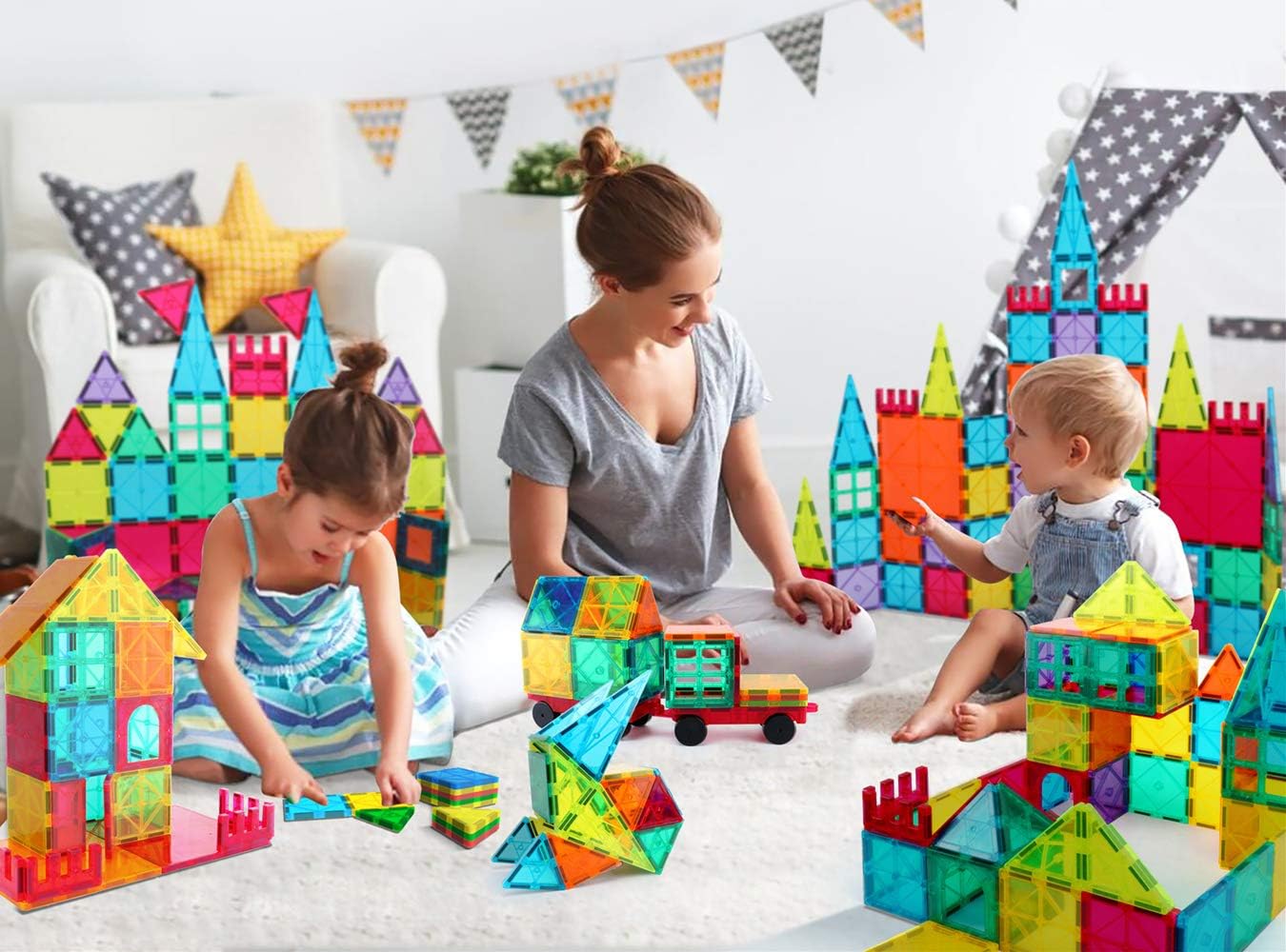 Jasonwell 100pcs Magnetic Tiles Building Blocks Set for Boys Girls Preschool Educational Magnet Construction Kit Stacking STEM Toys Christmas Birthday Gift for Kids Toddler 3 4 5 6 7 8 9 10 + Year Old