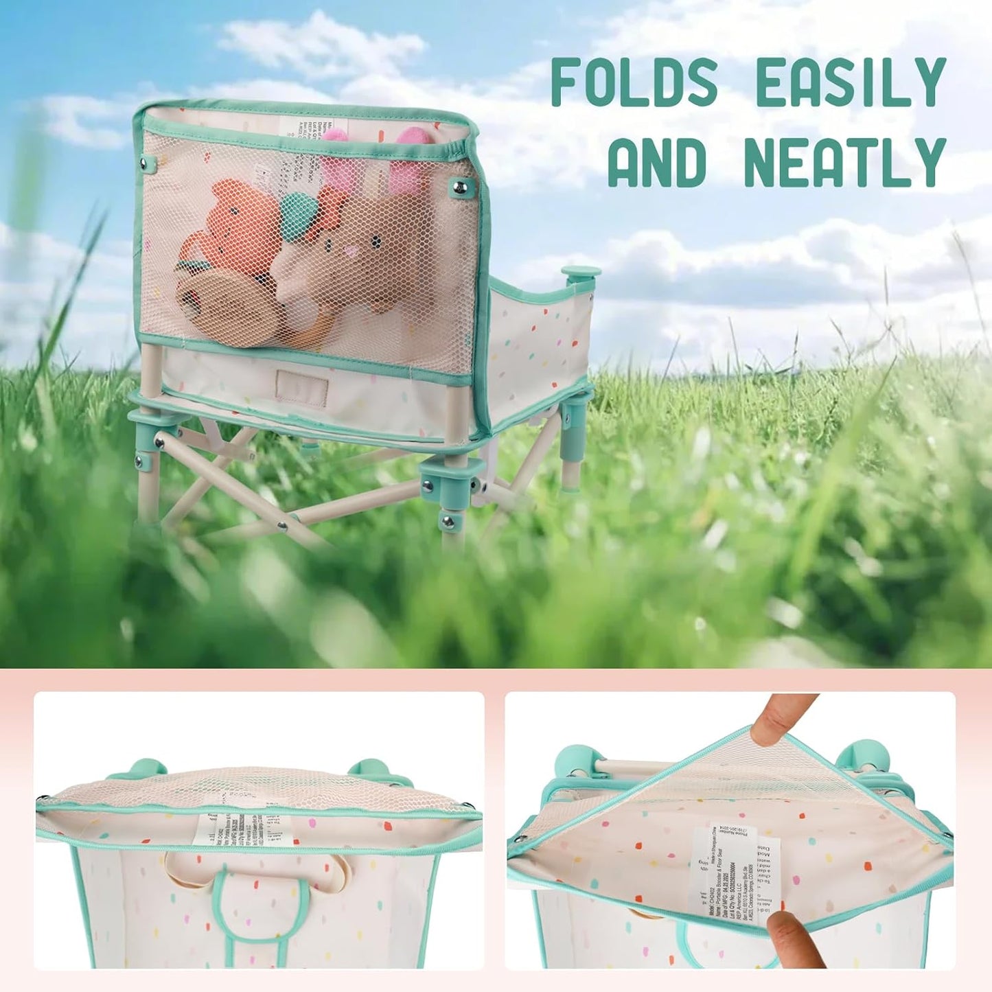 Tiny Marvels Portable 3-in-1 Baby Booster Seat, Cozy Floor Seat, Feeding Seat with Tray, Compact Foldable Toddler Booster with Child Safety Belt Carry Bag, Perfect for Travel (Cream Confetti)