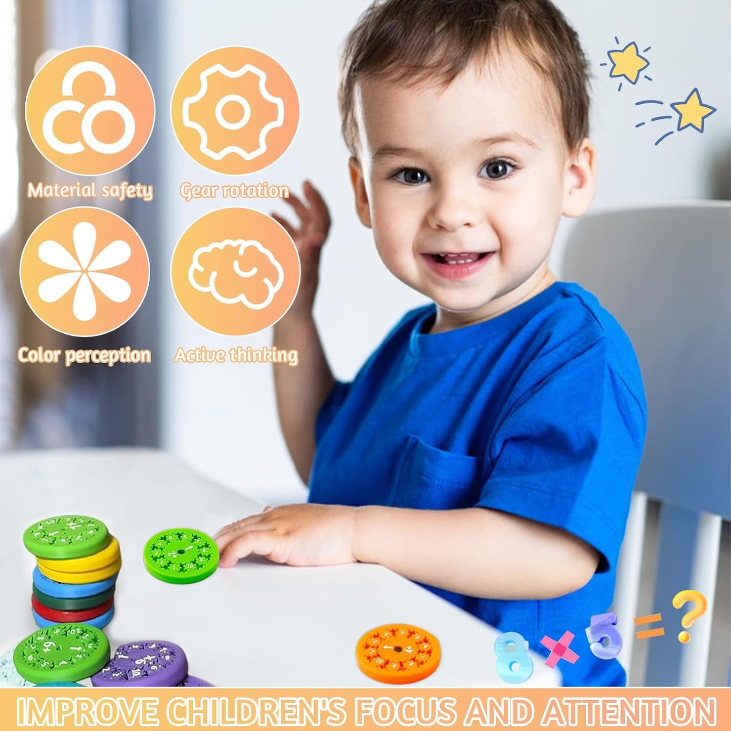 18 Pcs Math Fidget Spinners Toy, Math Fidget Sensory Spinner Counting Toys, Number Fidget Toys for Kids Math Games, Montessori Educational Toys for Kids Learning