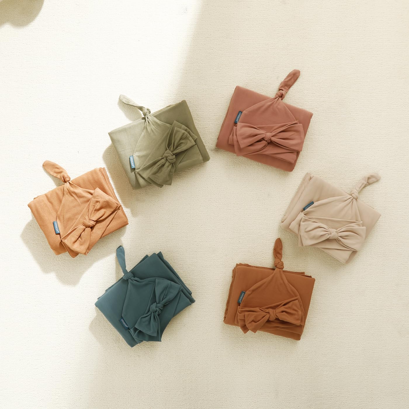 GRSSDER Newborn Swaddle Blanket, Ultra Soft Jersey Receiving Blanket with Matching Headband and Beanie Set 33×44", Stretchy Baby Neutral Swaddle Wrap for Girls and Boys