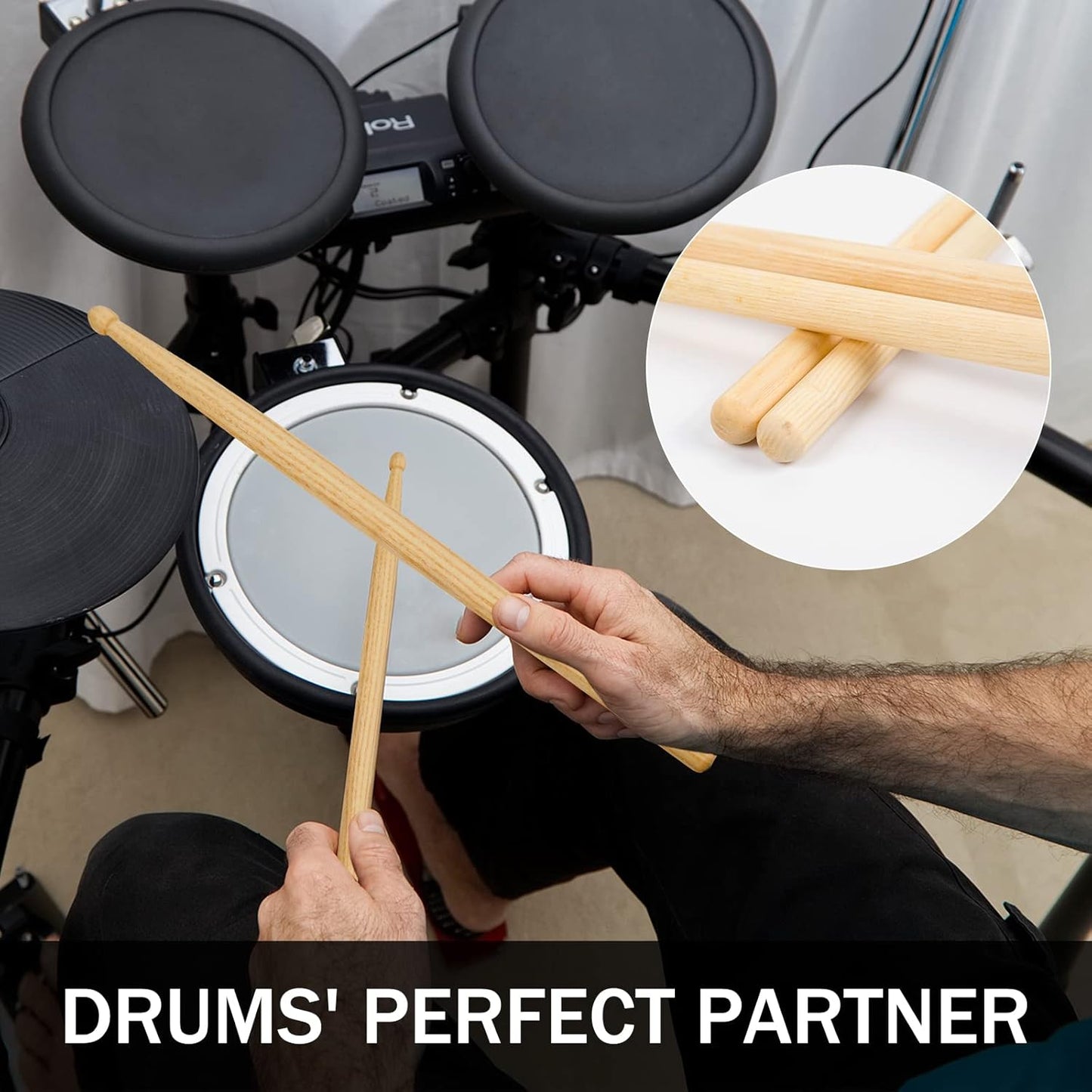 5A Wood Drum Sticks for Kids: 2 Pairs Drumsticks for Electronic Drumming Children Adults Beginner Percussion Accessories