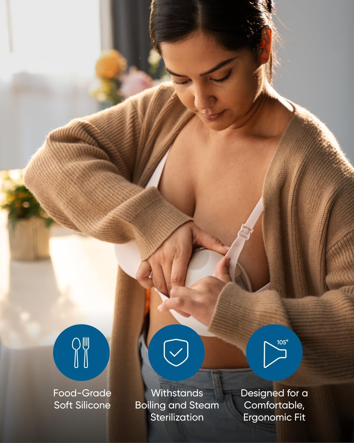 eufy Original 24mm Flange (2-Pack), Replacement Accessories for Wearable Breast Pump E20/S1/S1 Pro, HeatFlow™ Technology, Food-Grade Silicone, Durable, Comfortable, Ergonomic Fit