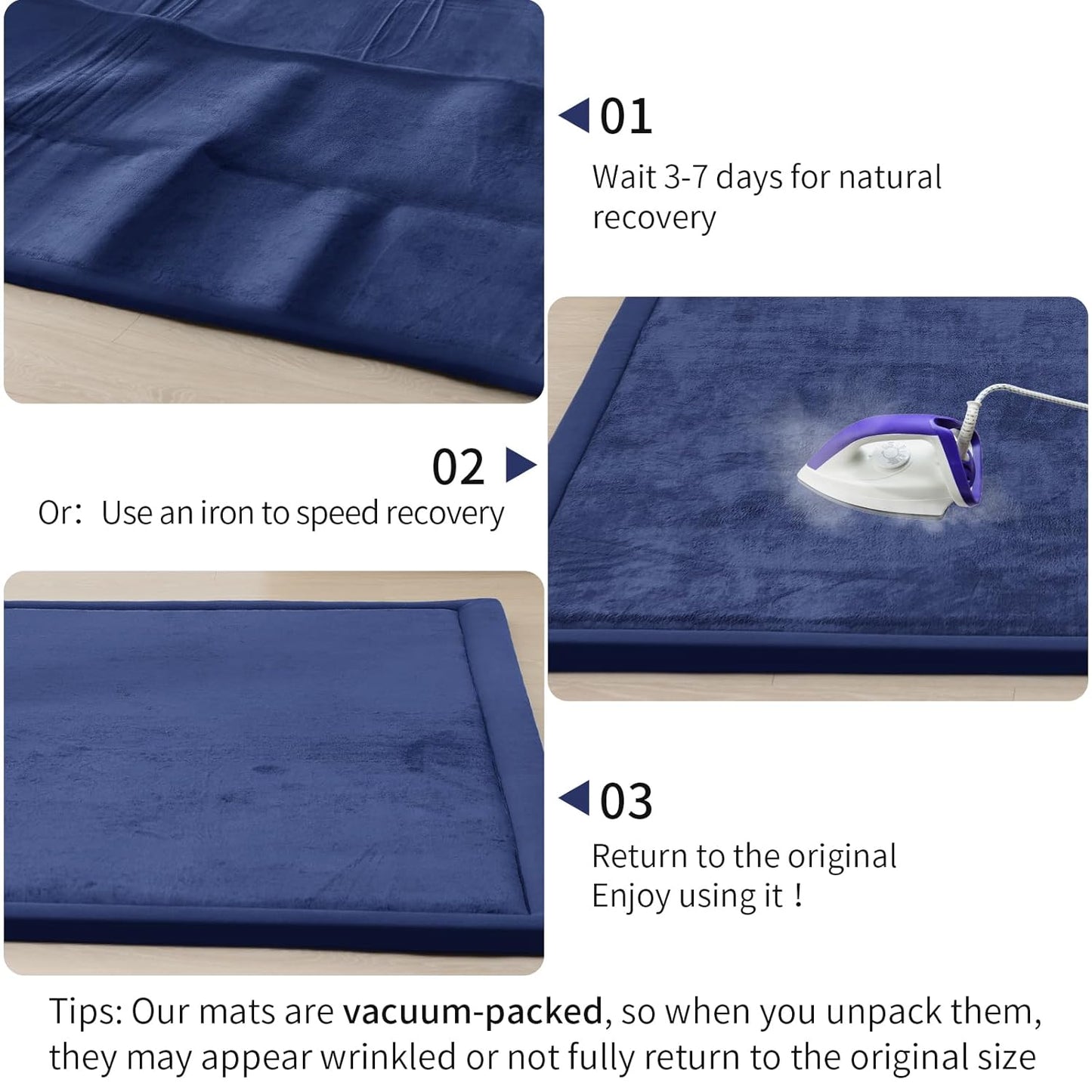 ACOMOPACK Baby Play Mat for Floor 1.3" Thick Memory Foam Play Mat 39"×59" Tummy Time Crawling with Non-Slip Bottom for Living Room,Nursery,Soft Velvet Playpen Mats for Kids,Infants(Royal Blue)