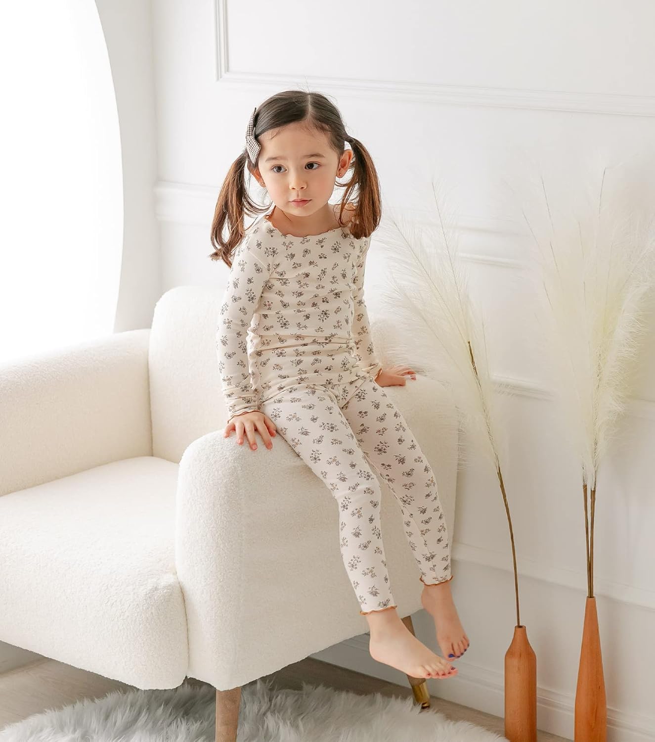 AVAUMA Baby Boy Girl Pajama Set 6M-7T Kids Cute Toddler Snug fit Flower Pattern Design Pjs Cotton Sleepwear Ruffled Shirring