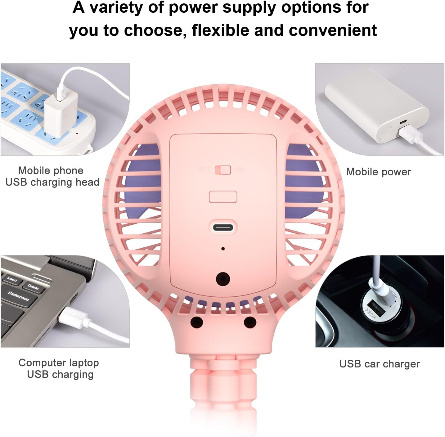 HomeLifairy Portable Stroller Fan, USB or Rechargeable Battery Operated with 3 Speeds and 360°Rotate, Cooling Clip On for Baby Crib Travel Car Seat Pink