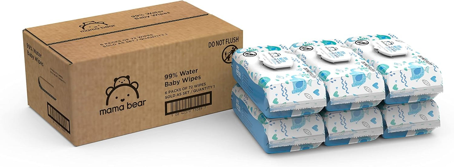 Amazon Brand - Mama Bear 99% Water Baby Wipes, Hypoallergenic, Fragrance Free, Full Pallet, 51840 Count (720 Packs of 72)