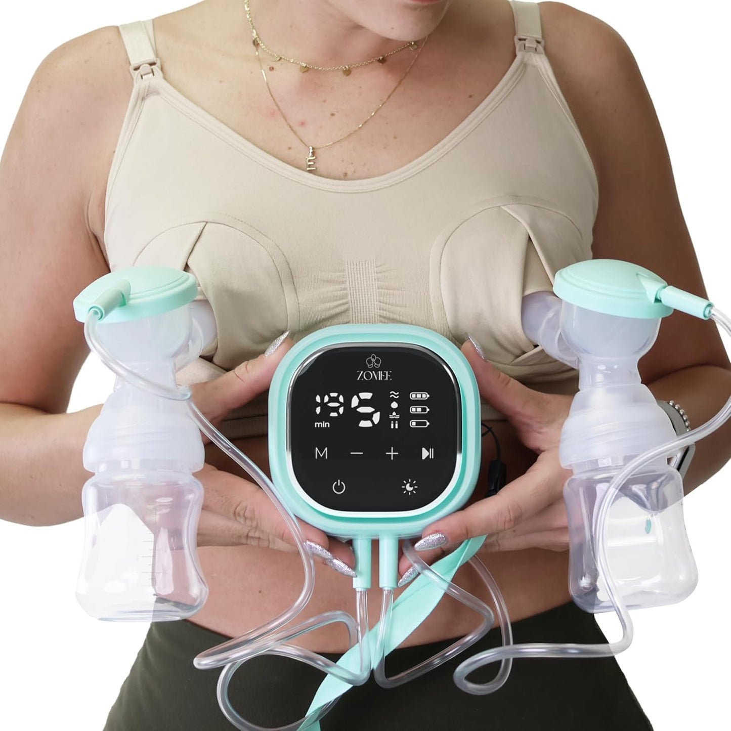 Zomee Z2 Double Electric Breast Pump - Shabbat Mode Edition - Portable, Hands Free Pumping Hospital Grade Wearable Breast Pump Including; Black Bamboo Pumping Bra (Small)
