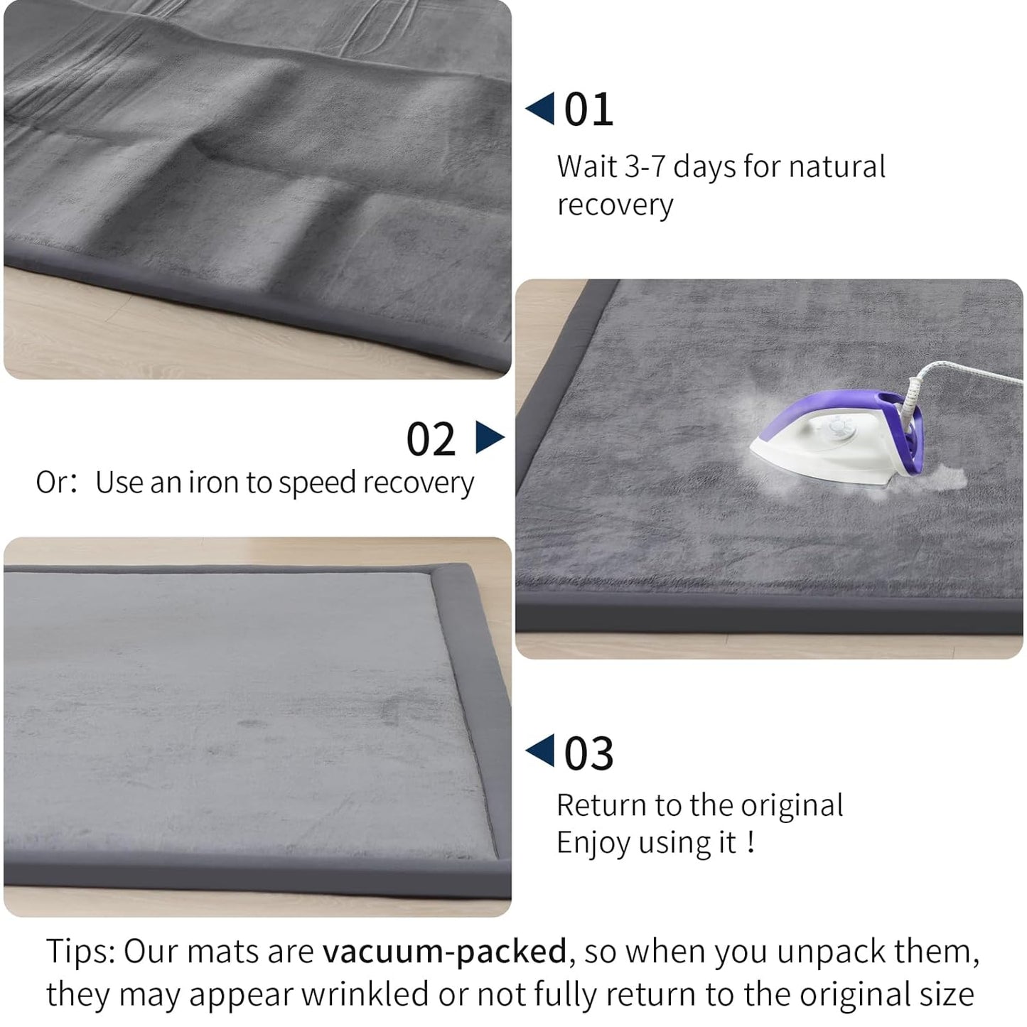 ACOMOPACK Baby Play Mat for Floor 1.3" Thick Memory Foam Play Mat 39"×59" Tummy Time Crawling with Non-Slip Bottom for Living Room,Nursery,Soft Velvet Playpen Mats for Kids,Infants(Dark Grey)