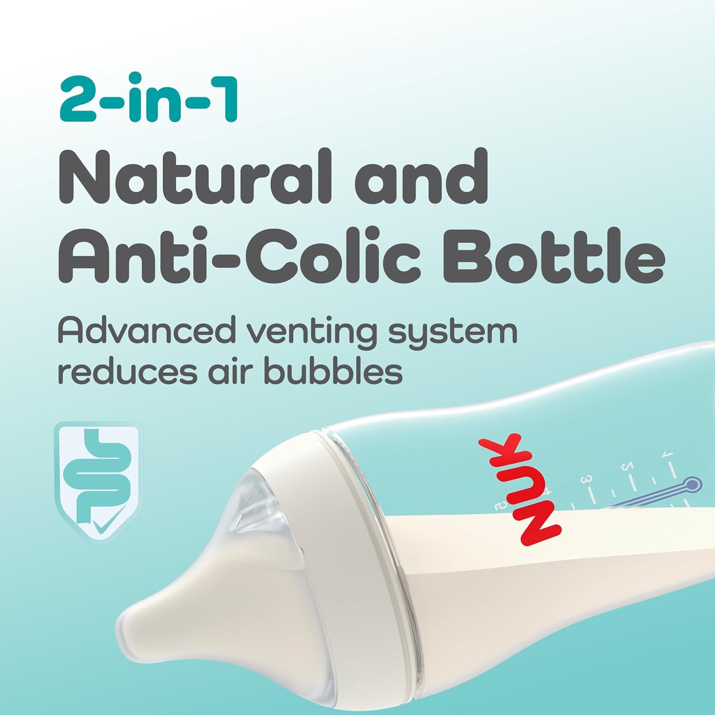 NUK Perfect Match 2-in-1 Natural and Anti-Colic Bottle with Slow Flow, Wide, Adaptable Nipple, 5oz., 2 Pack