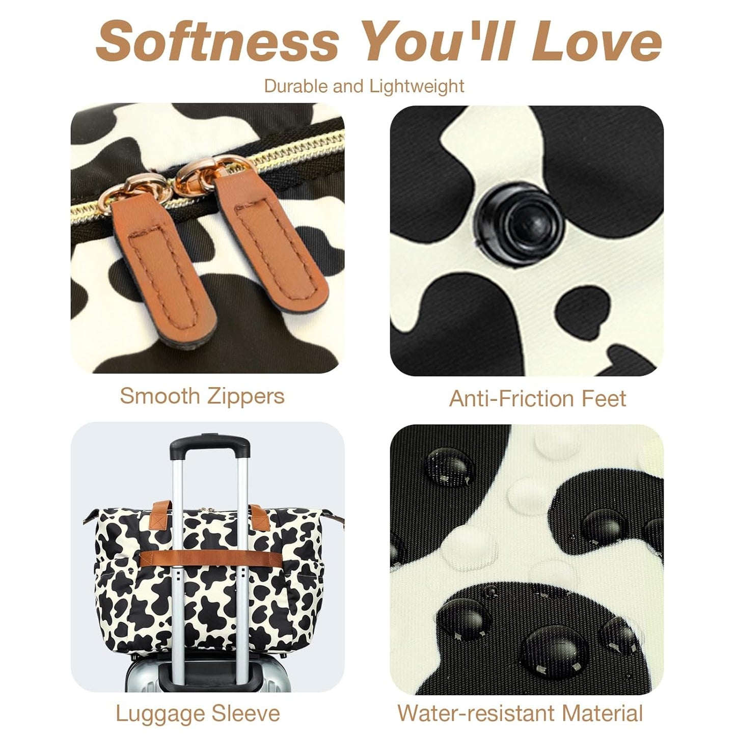 Diaper Bag Tote, Large Baby Diaper Bags for Travel, Hospital Bag for Labor Delivery with Pacifier Case, Changing Pad, Shoulder Strap, Cow Print