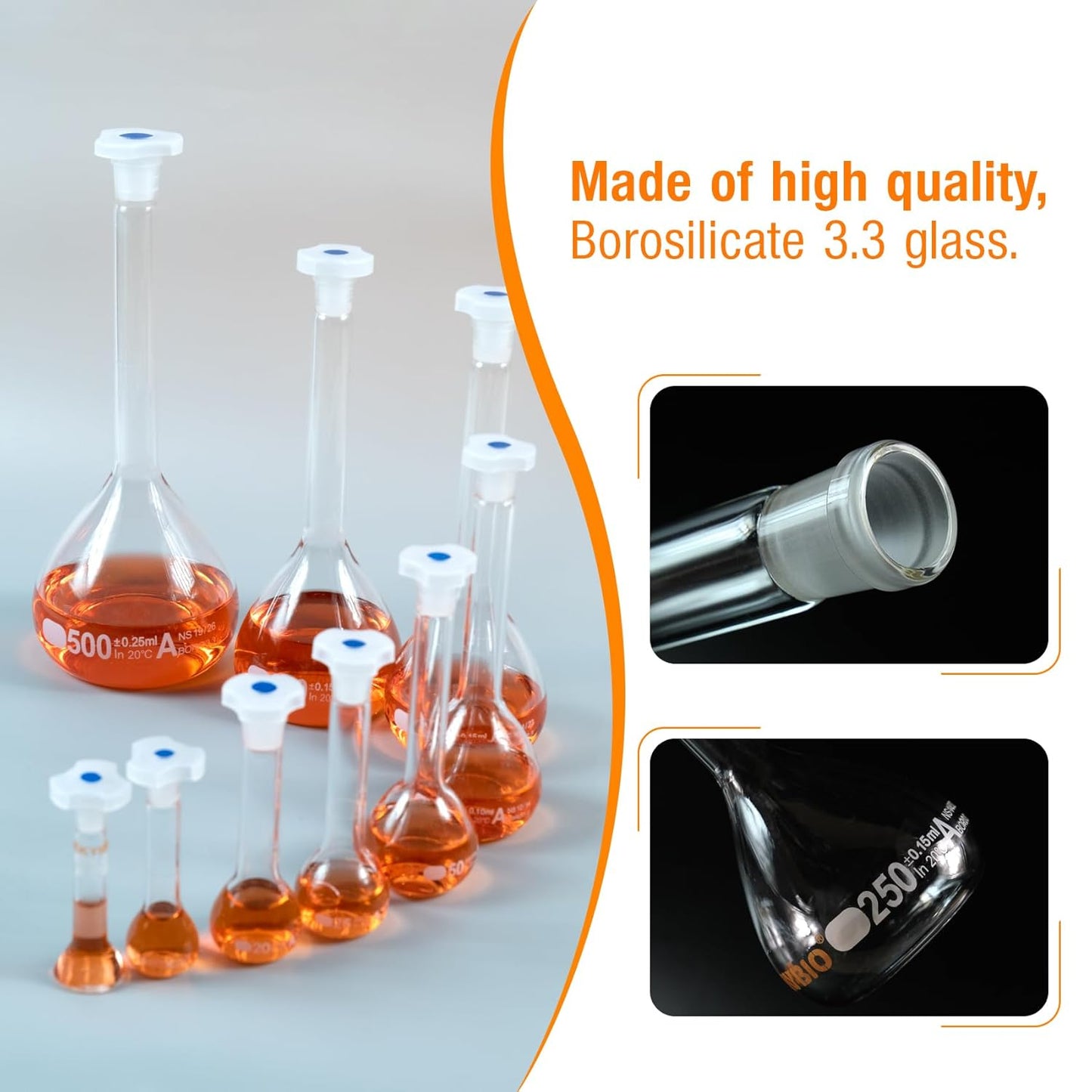 25ML Volumetric Flask Set|ASTM Class A 3.3 Borosilicate Glass|Polypropylene Stopper|White Graduation|for Analytical Chemistry Work|2PCS