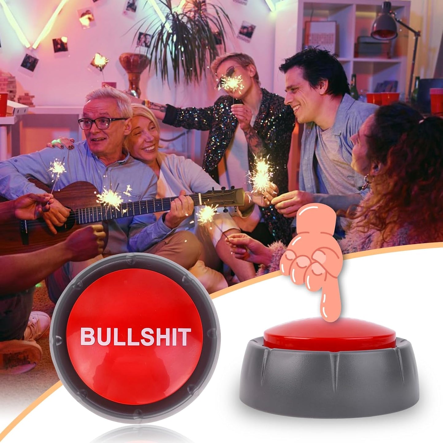 4 Pcs Dance Party Buttons with Music Sound - 30s Funny Buzzer Buttons for Office Toys, Novelty Fun, Gag Gifts, Cool Desk Decor Gadgets(3.5 x 3.5 x 1.5 inches, Red and Black)