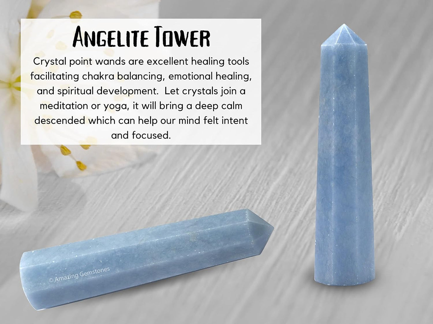 Amazing Gemstone Angelite Crystal Towers ~ Natural Healing Crystal Point Obelisk for Reiki Healing and Crystal Grid (3- Inch)