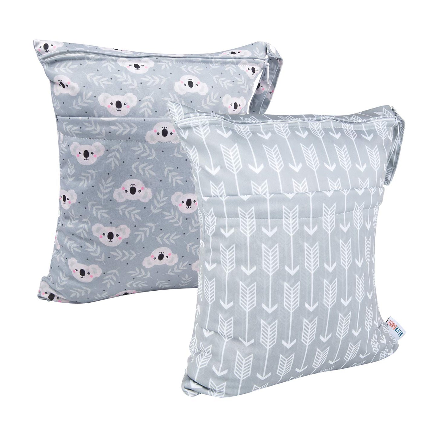 ALVABABY 2pcs Cloth Diaper Wet Dry Bags Waterproof Reusable with Two Zippered Pockets Travel Beach Pool Daycare Soiled Baby Items Yoga Gym Bag for Swimsuits or Wet Clothes L-YX3536